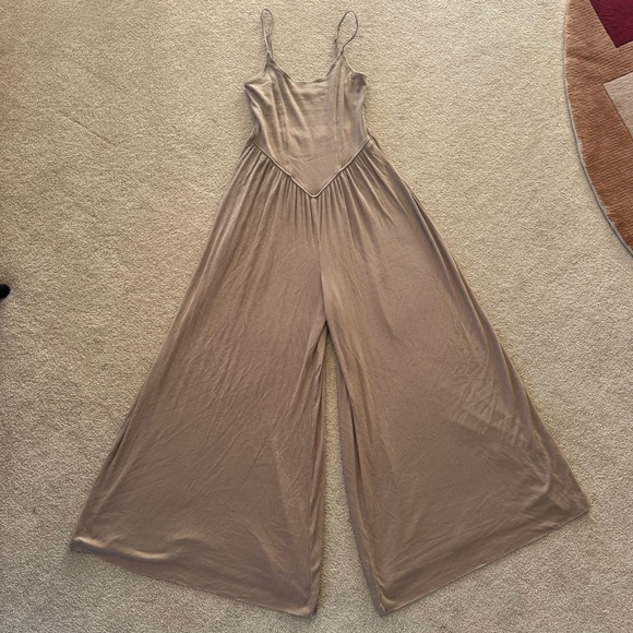 American Eagle Outfitters Tan Spaghetti-Strap Wide-Leg Jumpsuit - Picture 3 of 8